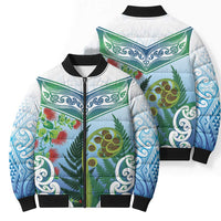 Aotearoa New Zealand Natural Plants Bomber Puffer Jacket Pohutukawa with Silver Ferns Koru Frond Maori Tattoos LT03 - Polynesian Pride