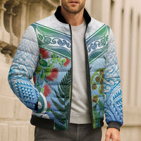 Aotearoa New Zealand Natural Plants Bomber Puffer Jacket Pohutukawa with Silver Ferns Koru Frond Maori Tattoos LT03 - Polynesian Pride