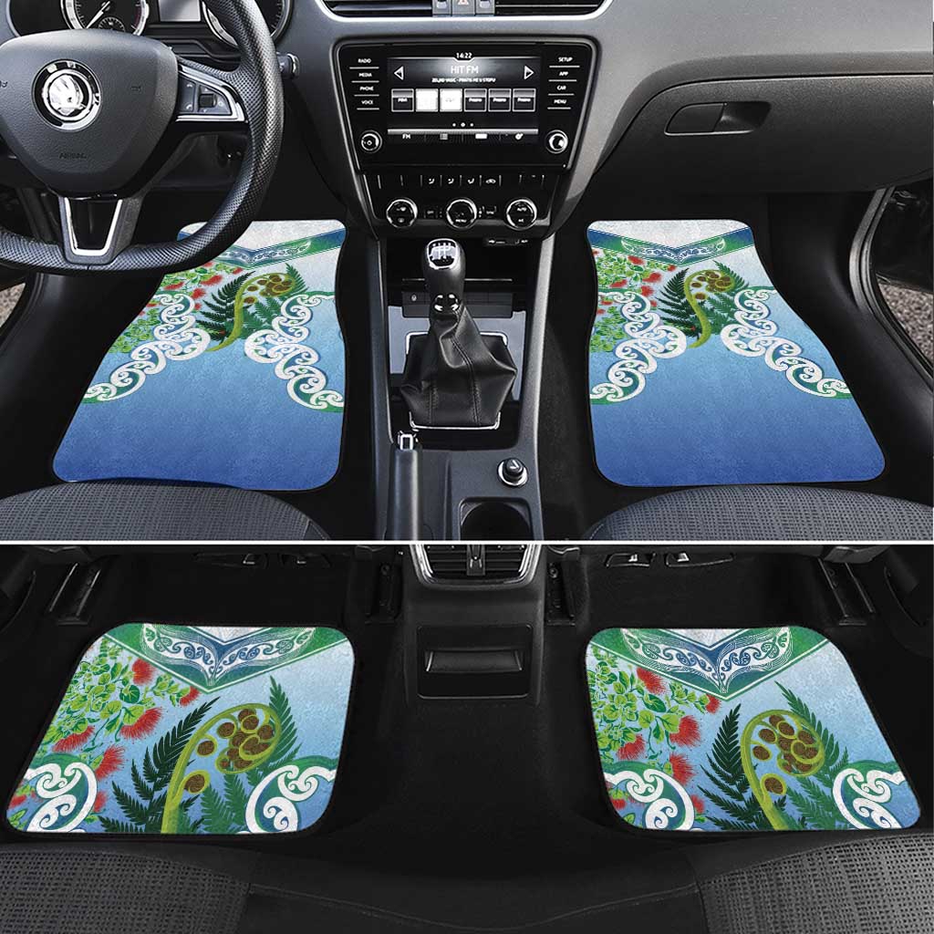 Aotearoa New Zealand Natural Plants Car Mats Pohutukawa with Silver Ferns Koru Frond Maori Tattoos