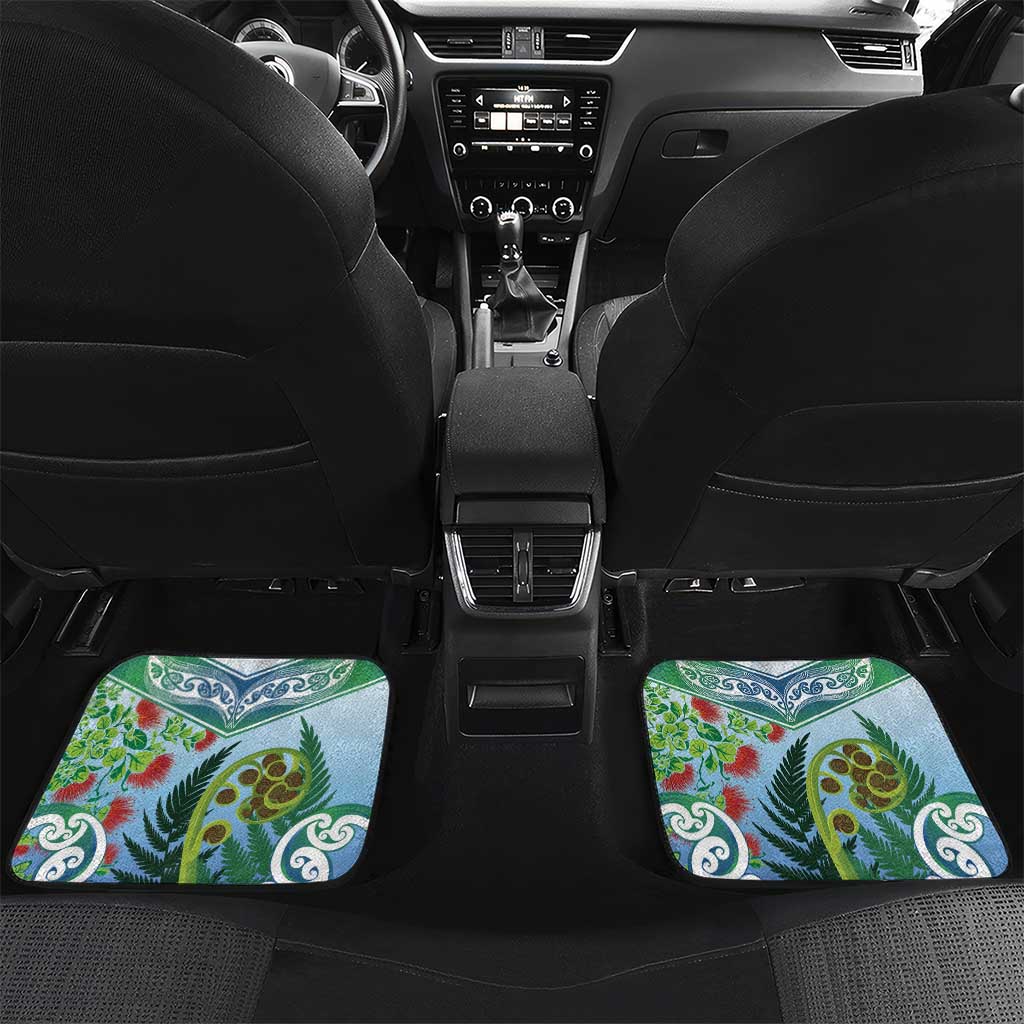 Aotearoa New Zealand Natural Plants Car Mats Pohutukawa with Silver Ferns Koru Frond Maori Tattoos LT03 Set 2pcs - Back Multicolor - Polynesian Pride