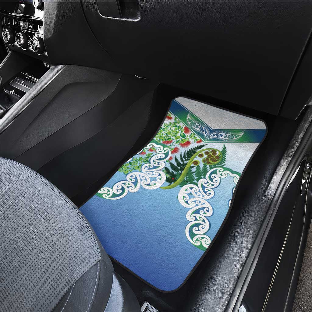 Aotearoa New Zealand Natural Plants Car Mats Pohutukawa with Silver Ferns Koru Frond Maori Tattoos LT03 - Polynesian Pride