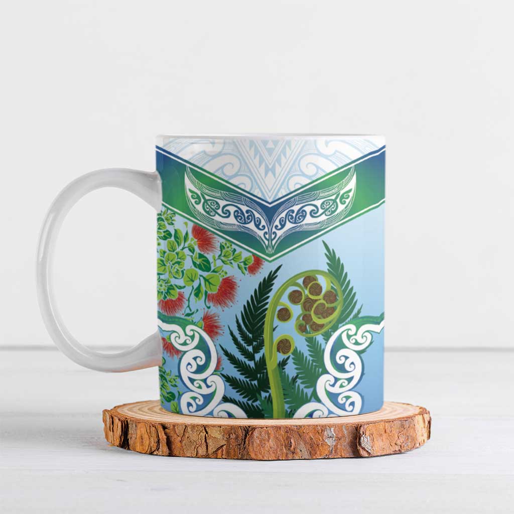 Aotearoa New Zealand Natural Plants Ceramic Mug Pohutukawa with Silver Ferns Koru Frond Maori Tattoos LT03 Multicolor - Polynesian Pride