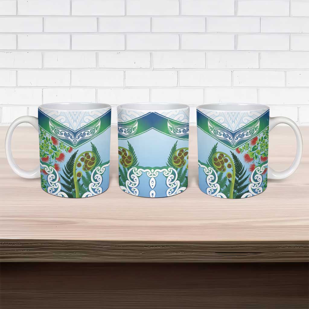 Aotearoa New Zealand Natural Plants Ceramic Mug Pohutukawa with Silver Ferns Koru Frond Maori Tattoos LT03 - Polynesian Pride