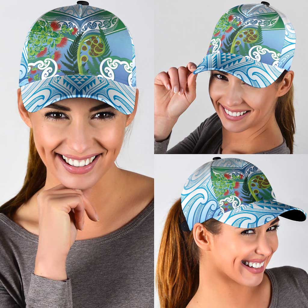 Aotearoa New Zealand Natural Plants Classic Cap Pohutukawa with Silver Ferns Koru Frond Maori Tattoos LT03 - Polynesian Pride