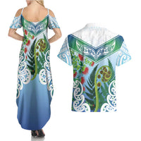 Aotearoa New Zealand Natural Plants Couples Matching Summer Maxi Dress and Hawaiian Shirt Pohutukawa with Silver Ferns Koru Frond Maori Tattoos LT03 - Polynesian Pride