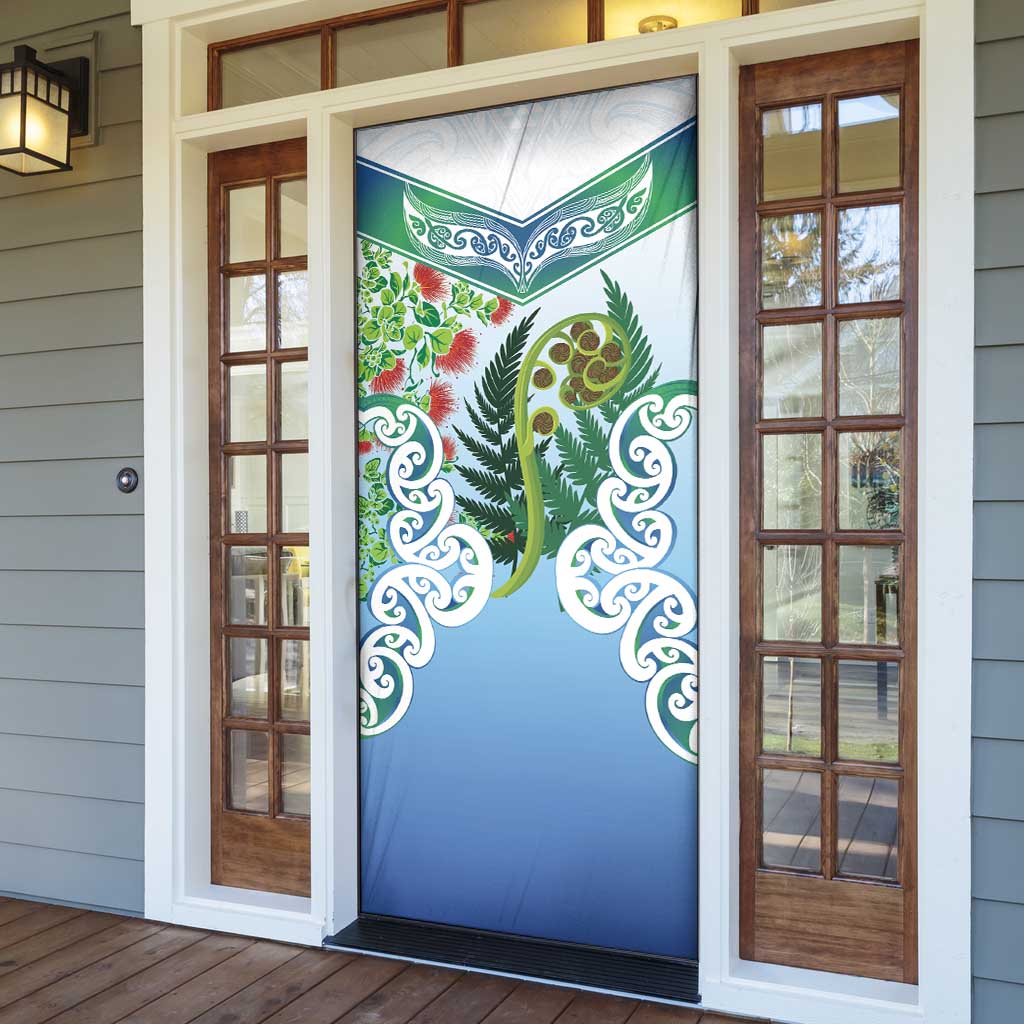 Aotearoa New Zealand Natural Plants Door Cover Pohutukawa with Silver Ferns Koru Frond Maori Tattoos LT03 - Polynesian Pride