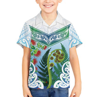 Aotearoa New Zealand Natural Plants Family Matching Off Shoulder Maxi Dress and Hawaiian Shirt Pohutukawa with Silver Ferns Koru Frond Maori Tattoos LT03 Son's Shirt Multicolor - Polynesian Pride
