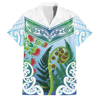 Aotearoa New Zealand Natural Plants Family Matching Puletasi and Hawaiian Shirt Pohutukawa with Silver Ferns Koru Frond Maori Tattoos LT03 Dad's Shirt - Short Sleeve Multicolor - Polynesian Pride