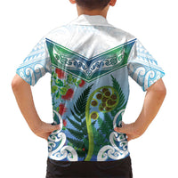 Aotearoa New Zealand Natural Plants Family Matching Short Sleeve Bodycon Dress and Hawaiian Shirt Pohutukawa with Silver Ferns Koru Frond Maori Tattoos LT03 - Polynesian Pride