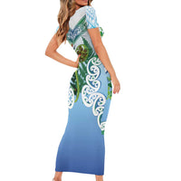 Aotearoa New Zealand Natural Plants Family Matching Short Sleeve Bodycon Dress and Hawaiian Shirt Pohutukawa with Silver Ferns Koru Frond Maori Tattoos LT03 - Polynesian Pride