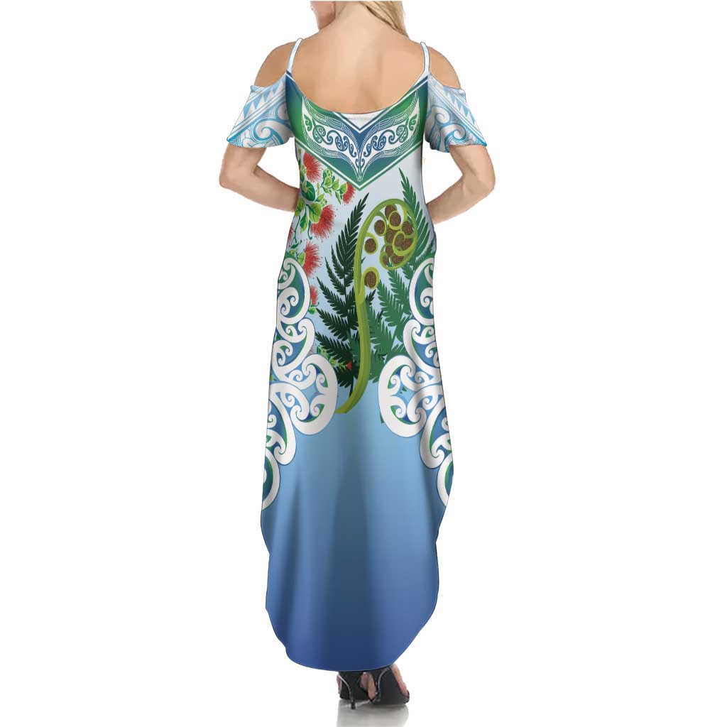 Aotearoa New Zealand Natural Plants Family Matching Summer Maxi Dress and Hawaiian Shirt Pohutukawa with Silver Ferns Koru Frond Maori Tattoos LT03 - Polynesian Pride