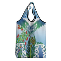 Aotearoa New Zealand Natural Plants Grocery Bag Pohutukawa with Silver Ferns Koru Frond Maori Tattoos LT03 - Polynesian Pride