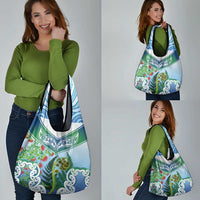 Aotearoa New Zealand Natural Plants Grocery Bag Pohutukawa with Silver Ferns Koru Frond Maori Tattoos LT03 - Polynesian Pride