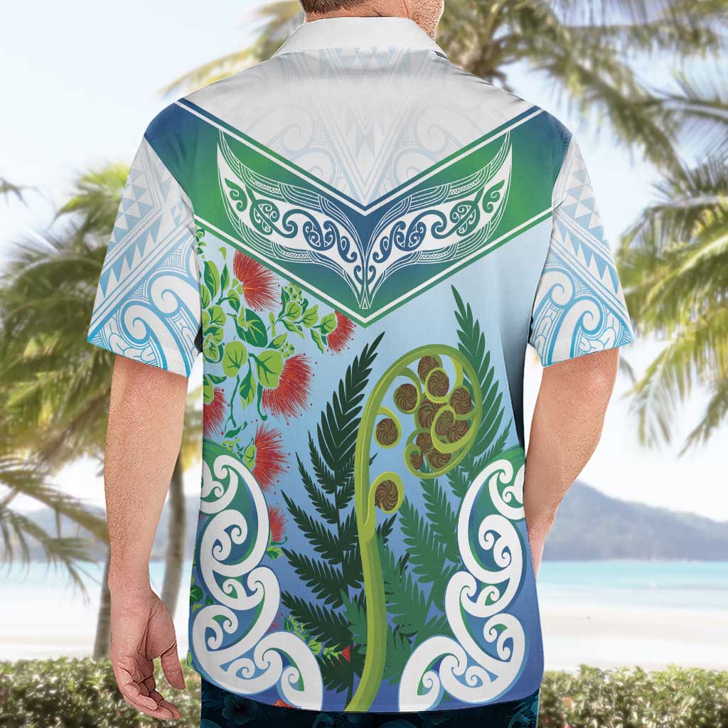 Aotearoa New Zealand Natural Plants Hawaiian Shirt Pohutukawa with Silver Ferns Koru Frond Maori Tattoos LT03 - Polynesian Pride