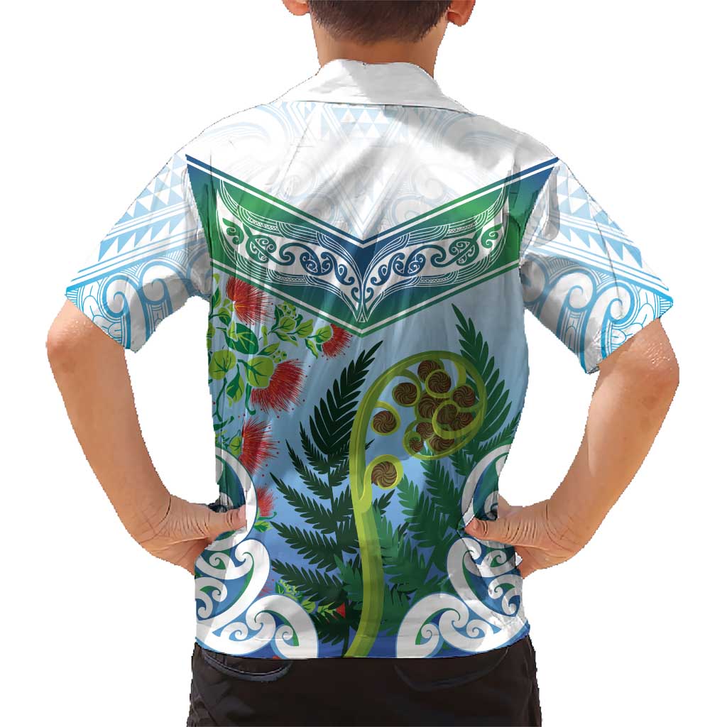 Aotearoa New Zealand Natural Plants Hawaiian Shirt Pohutukawa with Silver Ferns Koru Frond Maori Tattoos LT03 - Polynesian Pride