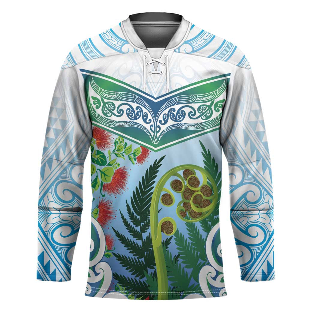 Aotearoa New Zealand Natural Plants Hockey Jersey Pohutukawa with Silver Ferns Koru Frond Maori Tattoos LT03 Unisex Multicolor - Polynesian Pride