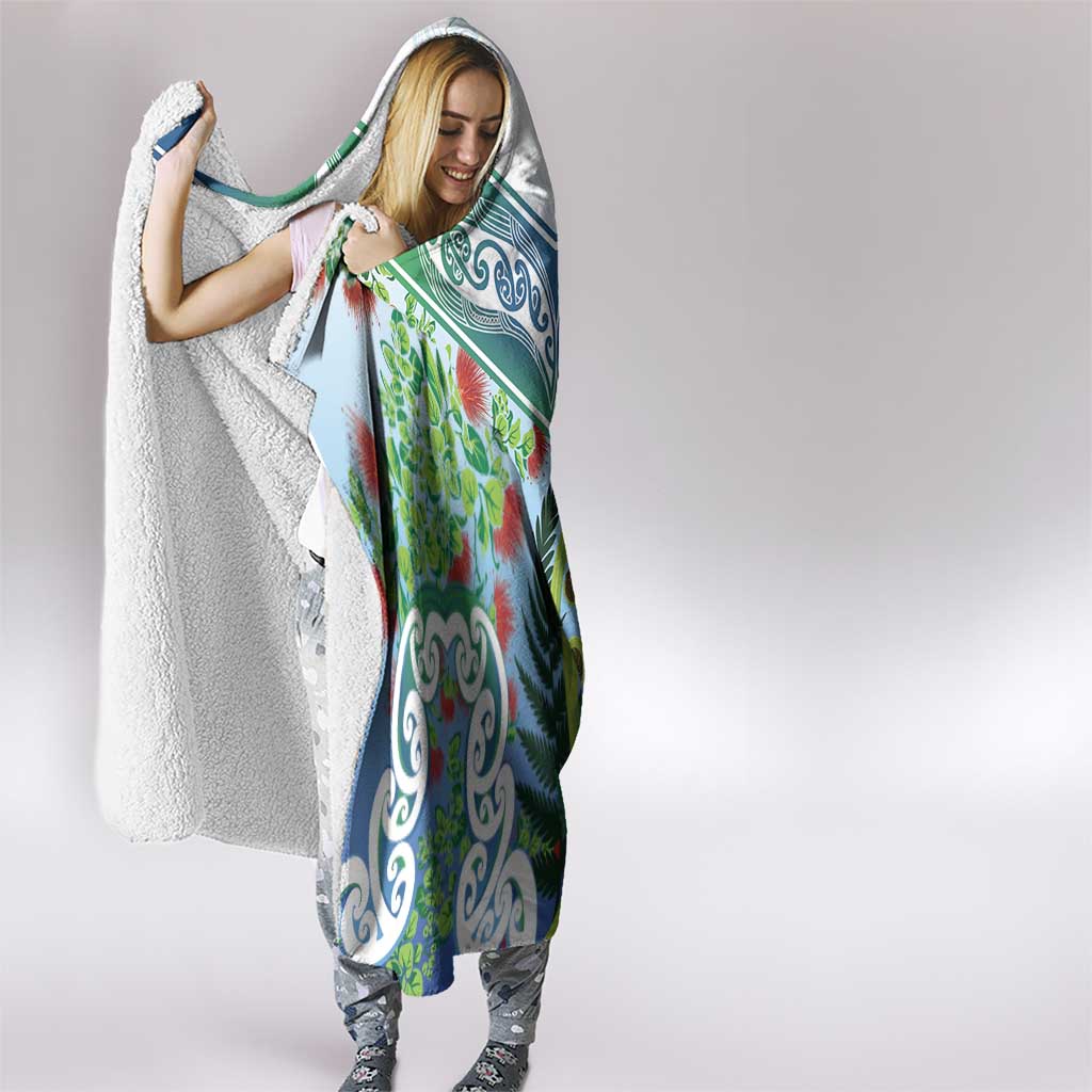 Aotearoa New Zealand Natural Plants Hooded Blanket Pohutukawa with Silver Ferns Koru Frond Maori Tattoos LT03 - Polynesian Pride