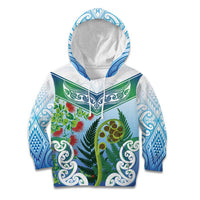 Aotearoa New Zealand Natural Plants Kid Hoodie Pohutukawa with Silver Ferns Koru Frond Maori Tattoos LT03 Hoodie Multicolor - Polynesian Pride
