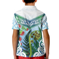 Aotearoa New Zealand Natural Plants Kid Polo Shirt Pohutukawa with Silver Ferns Koru Frond Maori Tattoos LT03 - Polynesian Pride