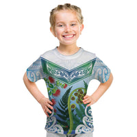 Aotearoa New Zealand Natural Plants Kid T Shirt Pohutukawa with Silver Ferns Koru Frond Maori Tattoos LT03 Multicolor - Polynesian Pride