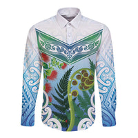 Aotearoa New Zealand Natural Plants Long Sleeve Button Shirt Pohutukawa with Silver Ferns Koru Frond Maori Tattoos LT03 Unisex Multicolor - Polynesian Pride
