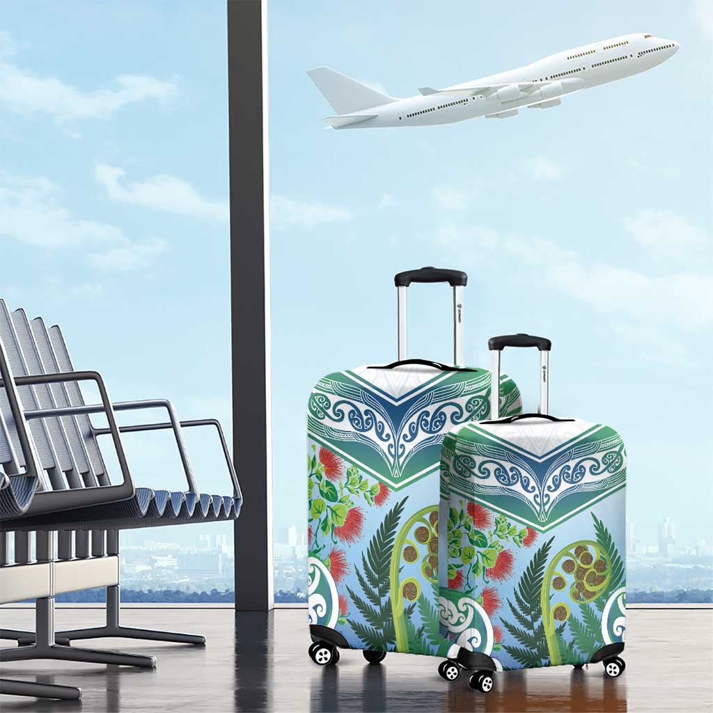 Aotearoa New Zealand Natural Plants Luggage Cover Pohutukawa with Silver Ferns Koru Frond Maori Tattoos LT03 - Polynesian Pride