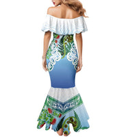 Aotearoa New Zealand Natural Plants Mermaid Dress Pohutukawa with Silver Ferns Koru Frond Maori Tattoos LT03 - Polynesian Pride