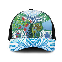 Aotearoa New Zealand Natural Plants Mesh Trucker Cap Pohutukawa with Silver Ferns Koru Frond Maori Tattoos LT03 One Size Black Multicolor - Polynesian Pride