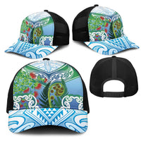 Aotearoa New Zealand Natural Plants Mesh Trucker Cap Pohutukawa with Silver Ferns Koru Frond Maori Tattoos LT03 - Polynesian Pride