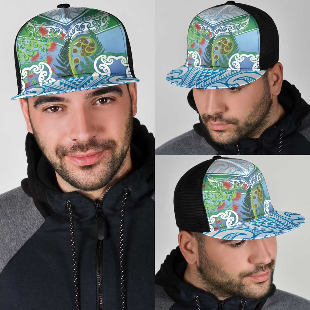 Aotearoa New Zealand Natural Plants Mesh Trucker Cap Pohutukawa with Silver Ferns Koru Frond Maori Tattoos LT03 - Polynesian Pride