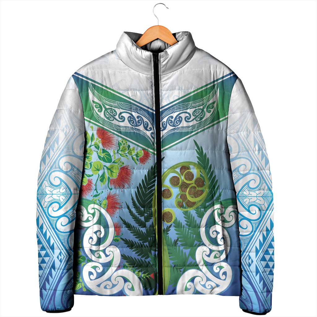 Aotearoa New Zealand Natural Plants Padded Jacket Pohutukawa with Silver Ferns Koru Frond Maori Tattoos LT03 - Polynesian Pride
