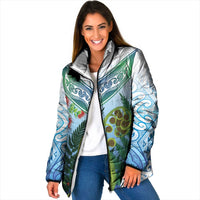 Aotearoa New Zealand Natural Plants Padded Jacket Pohutukawa with Silver Ferns Koru Frond Maori Tattoos LT03 Women Multicolor - Polynesian Pride