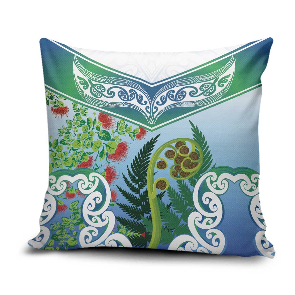 Aotearoa New Zealand Natural Plants Pillow Cover Pohutukawa with Silver Ferns Koru Frond Maori Tattoos LT03 Multicolor - Polynesian Pride