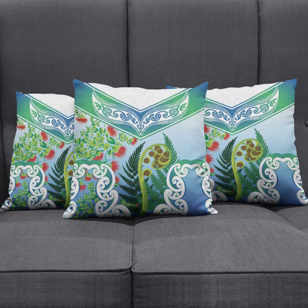 Aotearoa New Zealand Natural Plants Pillow Cover Pohutukawa with Silver Ferns Koru Frond Maori Tattoos LT03 - Polynesian Pride
