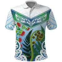 Aotearoa New Zealand Natural Plants Polo Shirt Pohutukawa with Silver Ferns Koru Frond Maori Tattoos LT03 Multicolor - Polynesian Pride