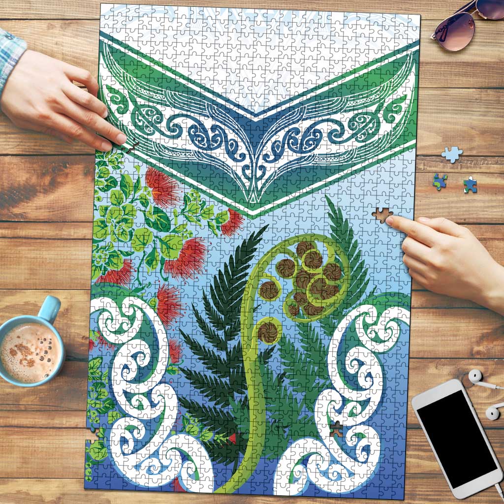 Aotearoa New Zealand Natural Plants Puzzle Pohutukawa with Silver Ferns Koru Frond Maori Tattoos LT03 Multicolor - Polynesian Pride