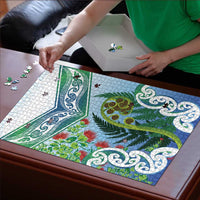 Aotearoa New Zealand Natural Plants Puzzle Pohutukawa with Silver Ferns Koru Frond Maori Tattoos LT03 - Polynesian Pride