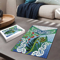 Aotearoa New Zealand Natural Plants Puzzle Pohutukawa with Silver Ferns Koru Frond Maori Tattoos LT03 - Polynesian Pride