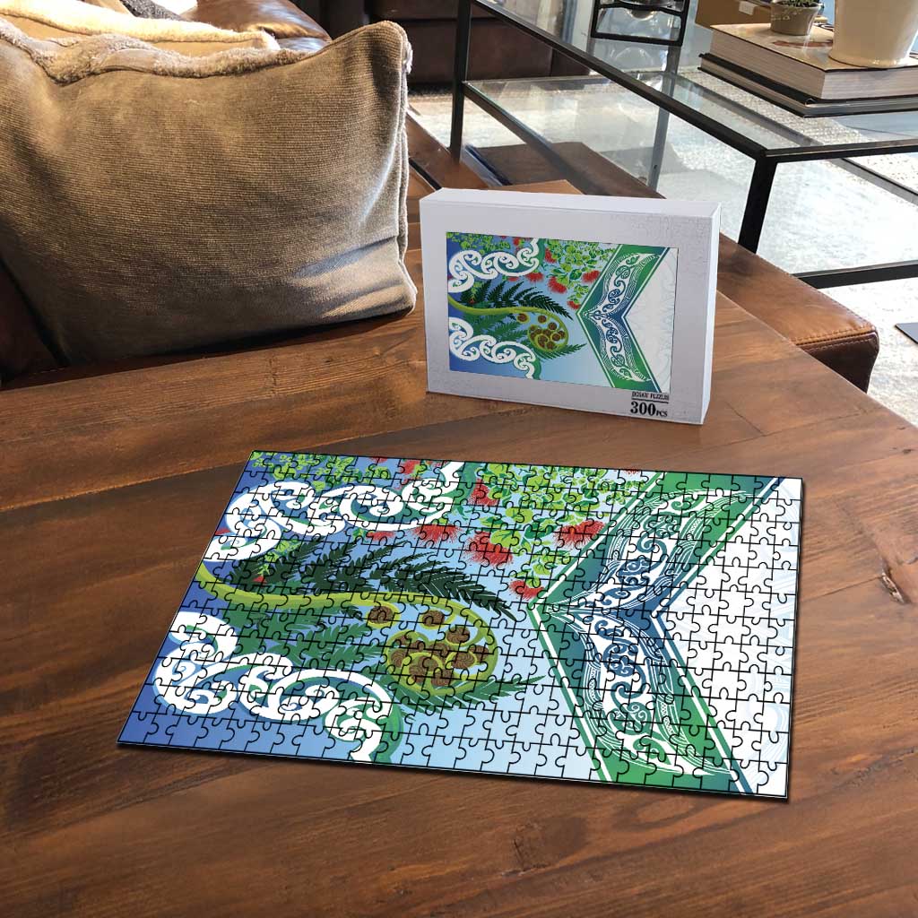 Aotearoa New Zealand Natural Plants Puzzle Pohutukawa with Silver Ferns Koru Frond Maori Tattoos LT03 - Polynesian Pride