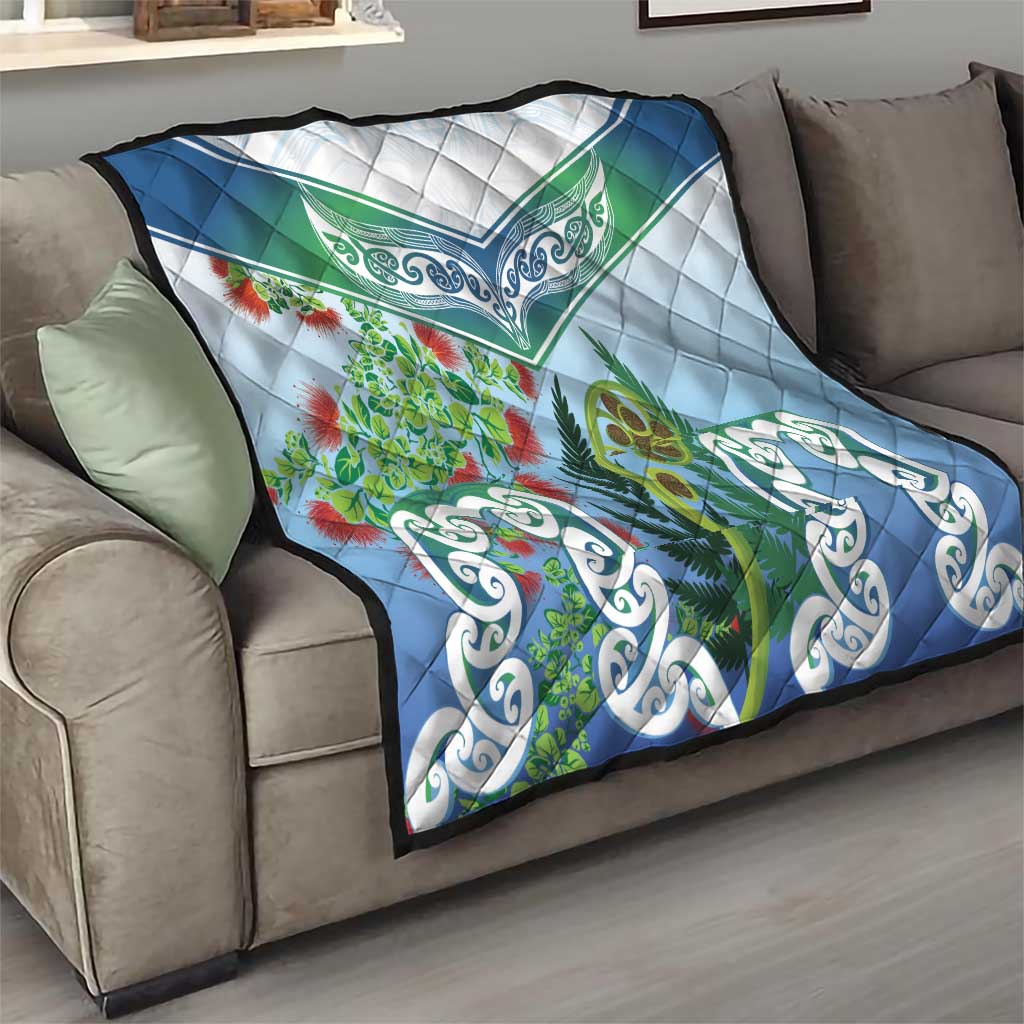 Aotearoa New Zealand Natural Plants Quilt Pohutukawa with Silver Ferns Koru Frond Maori Tattoos LT03 - Polynesian Pride
