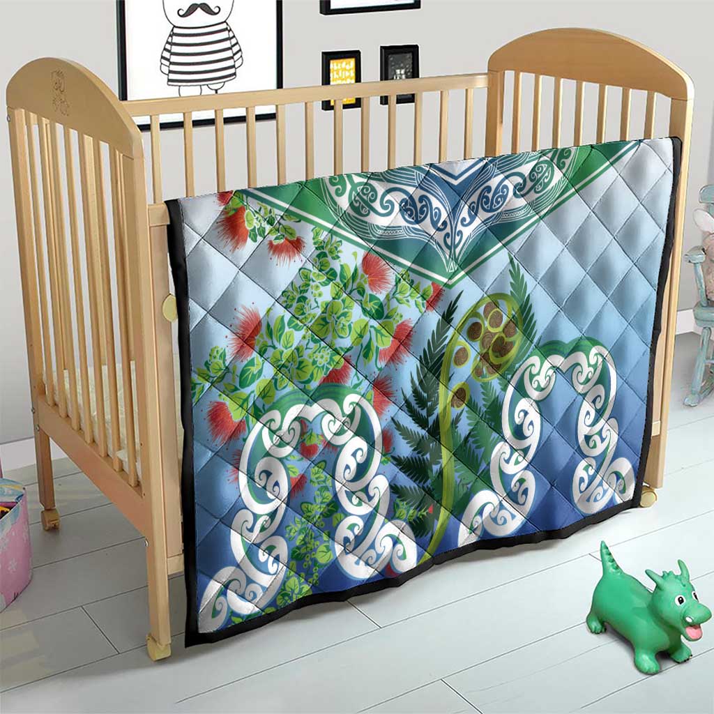 Aotearoa New Zealand Natural Plants Quilt Pohutukawa with Silver Ferns Koru Frond Maori Tattoos LT03 - Polynesian Pride