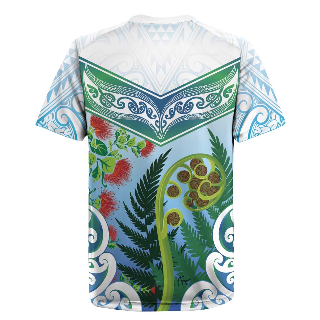 Aotearoa New Zealand Natural Plants Rugby Jersey Pohutukawa with Silver Ferns Koru Frond Maori Tattoos LT03 - Polynesian Pride