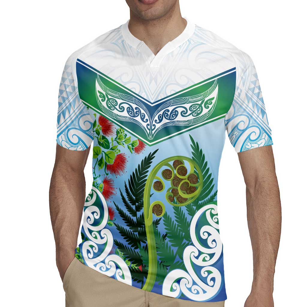 Aotearoa New Zealand Natural Plants Rugby Jersey Pohutukawa with Silver Ferns Koru Frond Maori Tattoos LT03 - Polynesian Pride