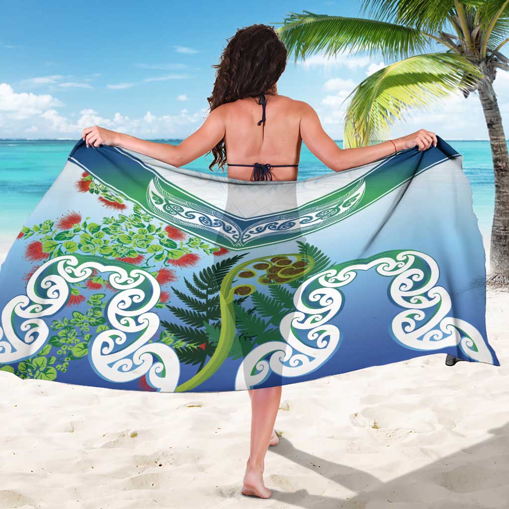 Aotearoa New Zealand Natural Plants Sarong Pohutukawa with Silver Ferns Koru Frond Maori Tattoos LT03 - Polynesian Pride