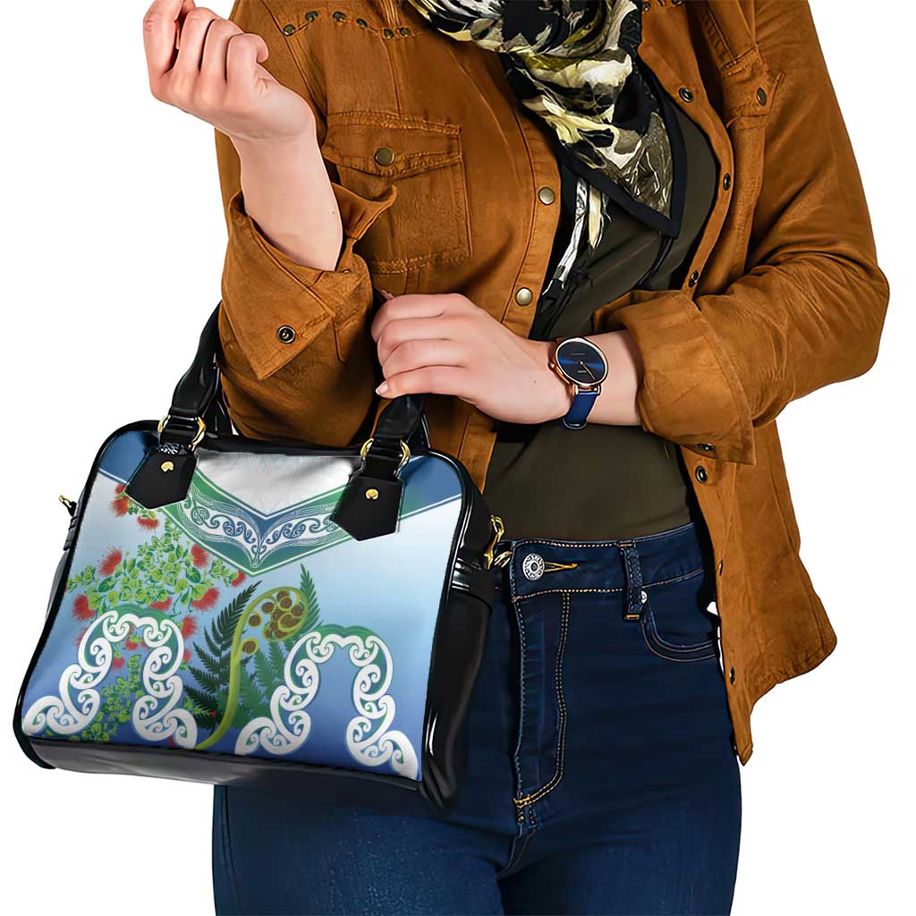 Aotearoa New Zealand Natural Plants Shoulder Handbag Pohutukawa with Silver Ferns Koru Frond Maori Tattoos LT03 - Polynesian Pride