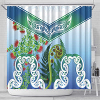 Aotearoa New Zealand Natural Plants Shower Curtain Pohutukawa with Silver Ferns Koru Frond Maori Tattoos LT03 - Polynesian Pride