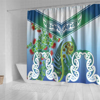 Aotearoa New Zealand Natural Plants Shower Curtain Pohutukawa with Silver Ferns Koru Frond Maori Tattoos LT03 - Polynesian Pride