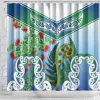 Aotearoa New Zealand Natural Plants Shower Curtain Pohutukawa with Silver Ferns Koru Frond Maori Tattoos LT03 - Polynesian Pride