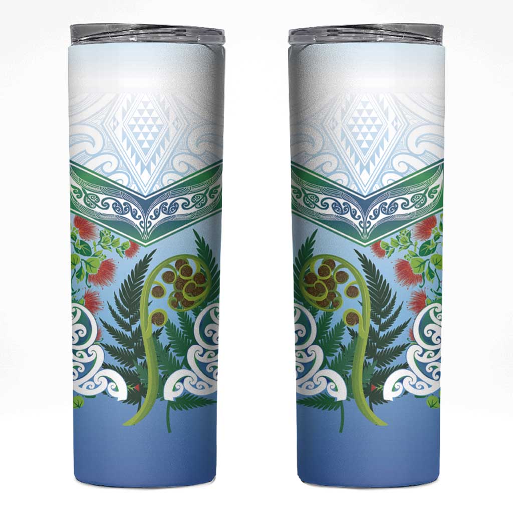 Aotearoa New Zealand Natural Plants Skinny Tumbler Pohutukawa with Silver Ferns Koru Frond Maori Tattoos LT03 Multicolor - Polynesian Pride