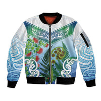 Aotearoa New Zealand Natural Plants Sleeve Zip Bomber Jacket Pohutukawa with Silver Ferns Koru Frond Maori Tattoos LT03 Unisex Multicolor - Polynesian Pride